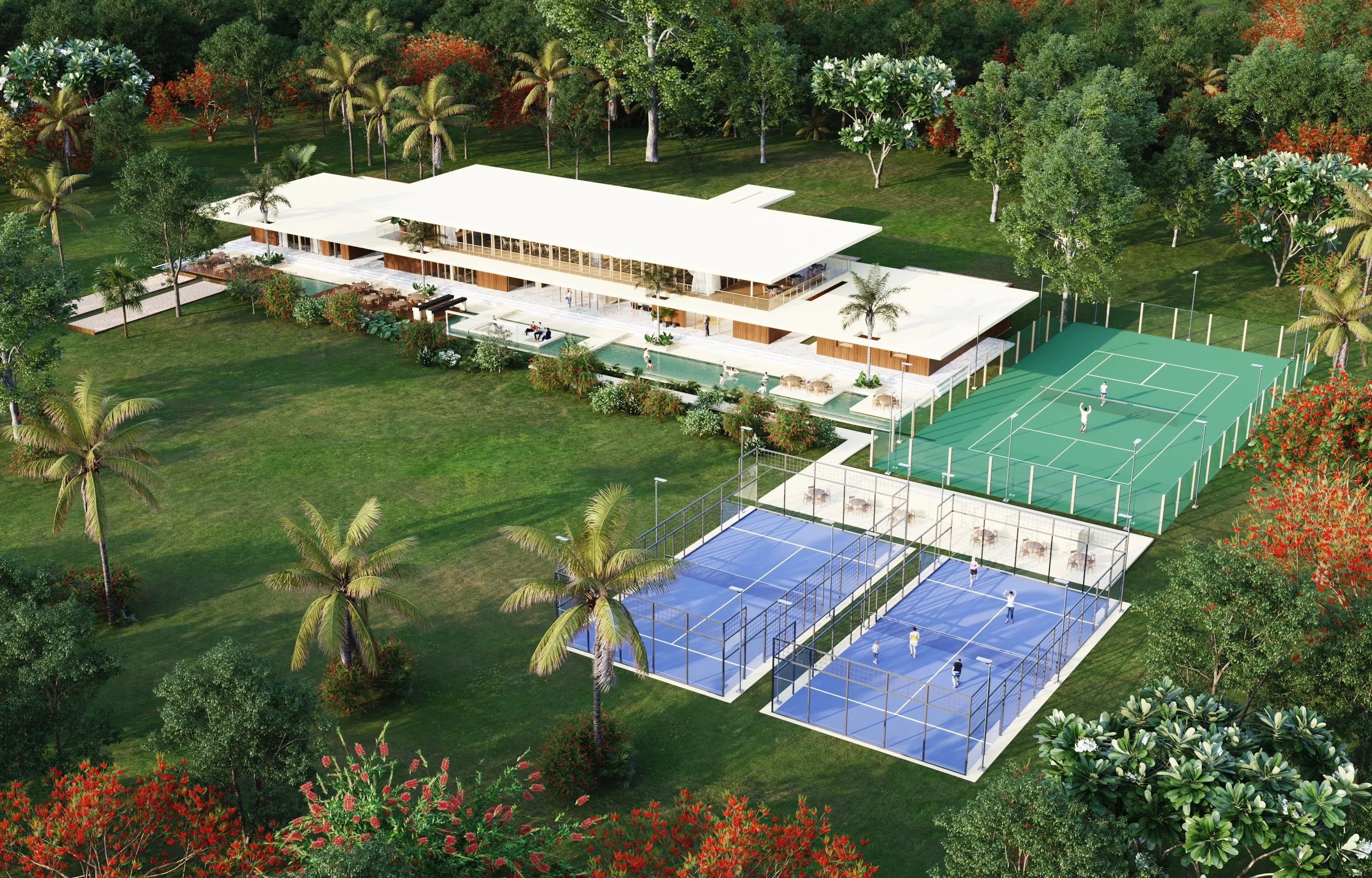 San Roque - Comunidad residencial vacacional en Telchac, Yucatán: vista aérea del casa club y amenidades